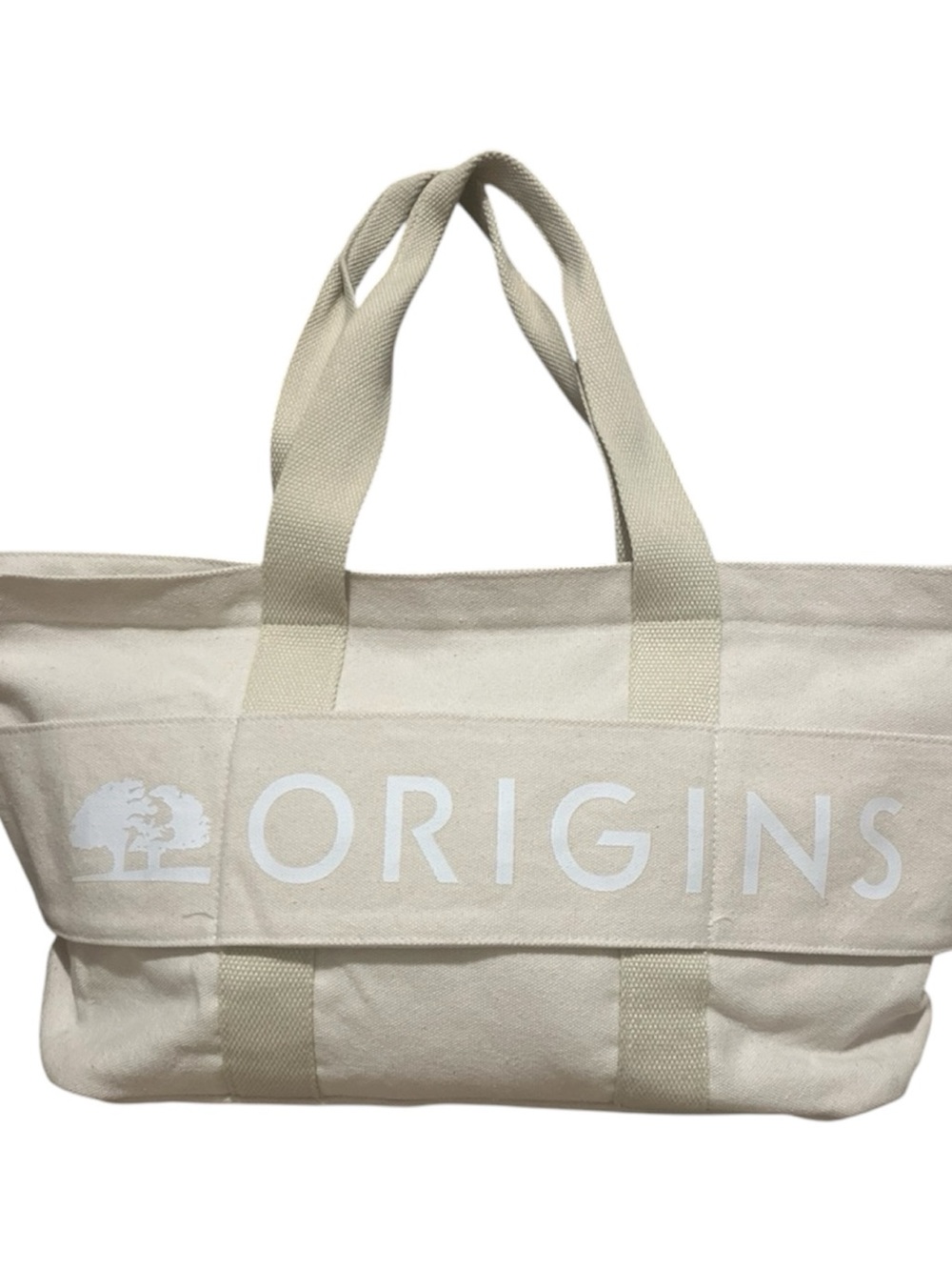 Origins Beige Canvas Tote with White Logo